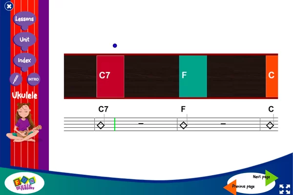 Teaching ukulele screen from the ukulele program