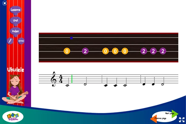 Teaching ukulele screen 4 from the ukulele program