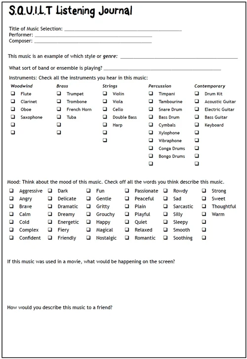 Music listening idea squilt worksheet