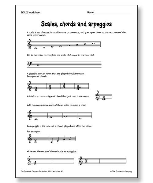 Grade Six music curriculum music theory worksheet