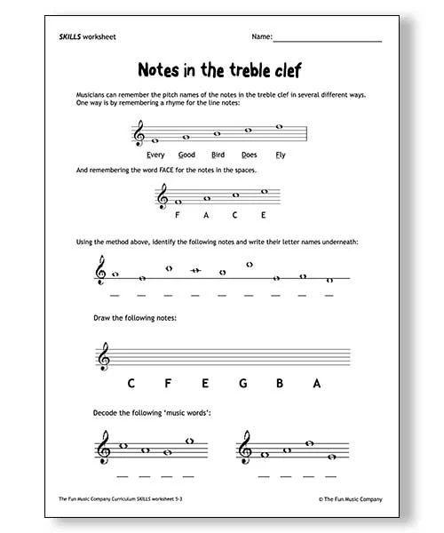 Grade 5 Music Theory Skills Worksheet