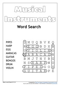 Word Search 10 Music Word search #10