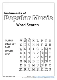Music Word search #16 Instruments of popular music
