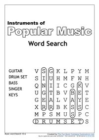 Word Search 16 Music Word search #16 Instruments of popular music