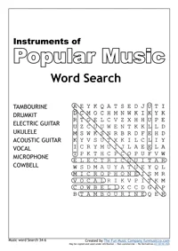 Word Search 17 Music Word search #17 Popular Music Instruments