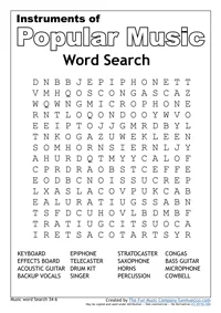 Word Search 18 Music Word search #18 Popular Music Instruments