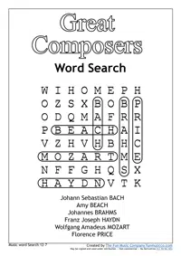 Music Word search #19 Great Composers