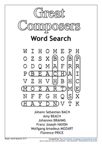 Word Search 19 Music Word search #19 Great Composers