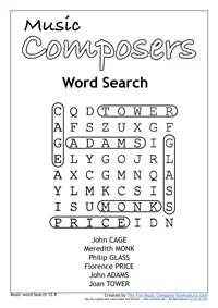 Word Search 22 Music Word search #22 Composers