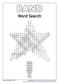 Music Word search #26 Band Word Search Intermediate