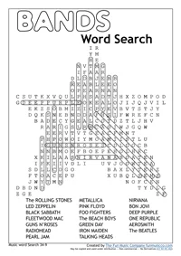 Bands Word Search Advanced Bands Word Search Advanced