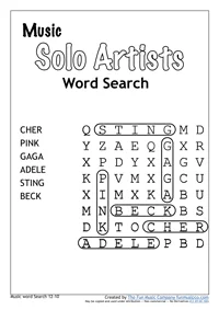 Solo Artists Word Search Easy Music Word search #25 Solo Artists Word Search Easy