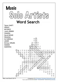 Music Word search #26 Solo Artists Word Search Moderate difficulty