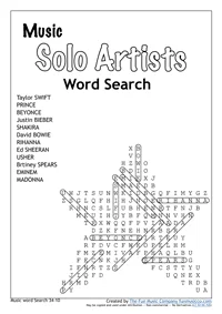 Solo Artists Word Search Moderate difficulty Music Word search #26 Solo Artists Word Search Moderate difficulty