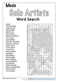 Solo Artists Word Search Advanced