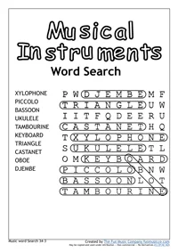Word Search 8 Musical Instruments Music Word search #8