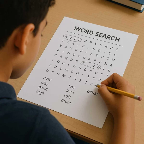 Student Completing a Music Word Search