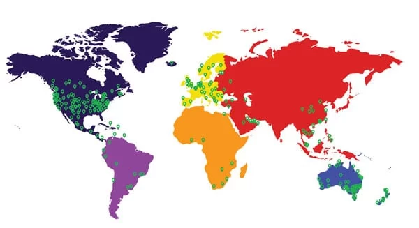 FunMusicCompany_WorldBannerMap600 World Map Showing Places Fun Music Company Programs Are Used.