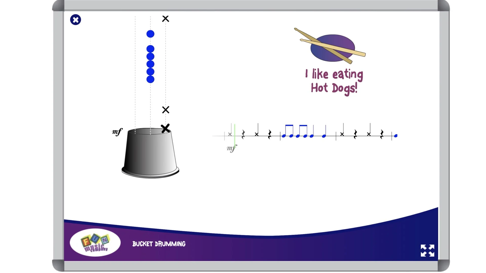 Bucket Drumming Sheet Music Animation - I like eating hot dogs