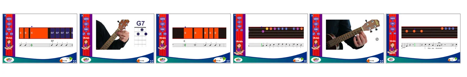 UkuleleStripExamples_1500 Strip of Screenshots from Ukulele Curriculum System program