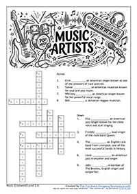 Crosswords_Level2_6 Modern Music Artists Music Crossword