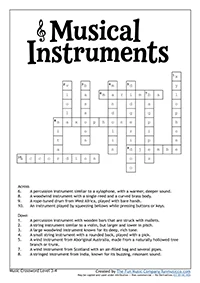 Crosswords_Level3_4 Musical Instruments Crossword Moderate difficulty