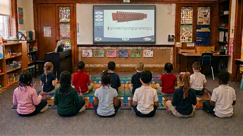 Primary School Music Class Playing Xylophones