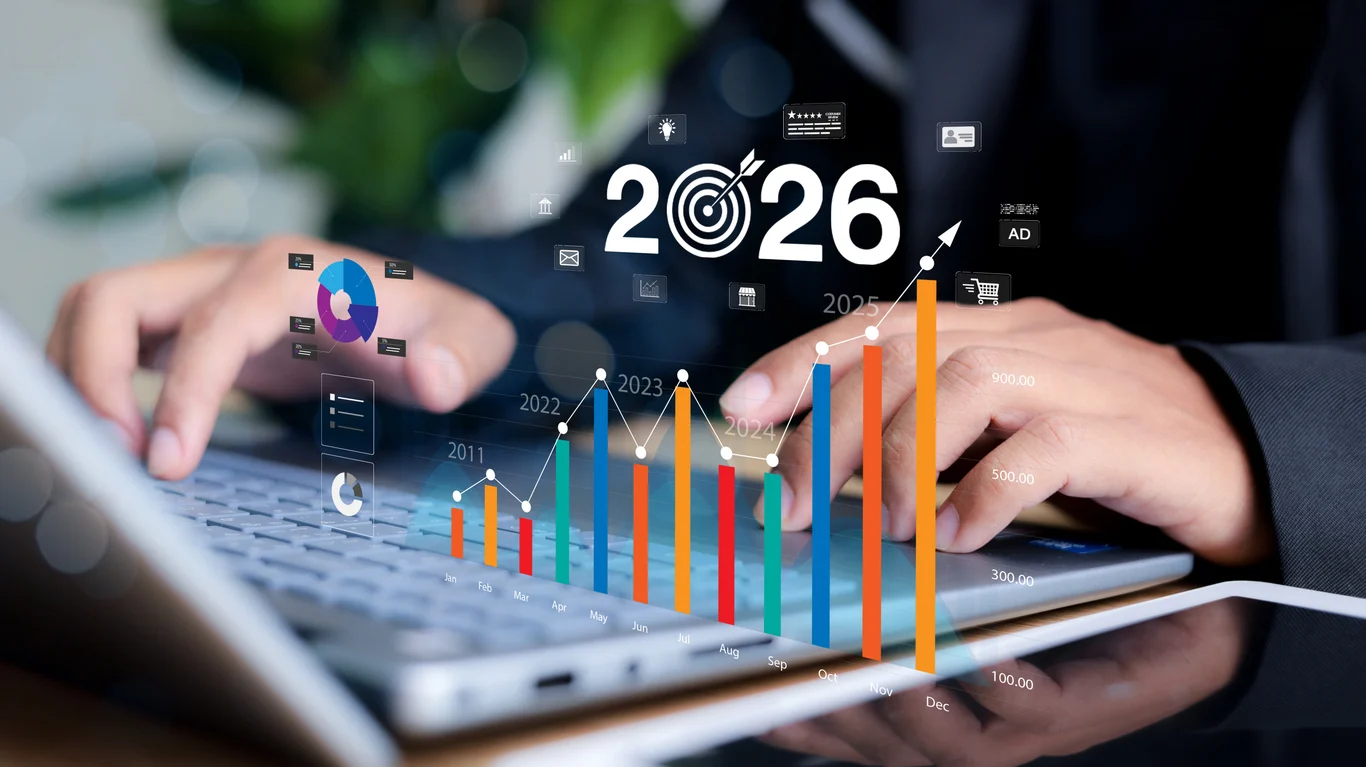 Businessman plan strategy marketing and finance to goal in 2026 planning business growth with technology AI and environmental care to New Year resolutions business. 2026 Survey Results are in for the Fun Music Company